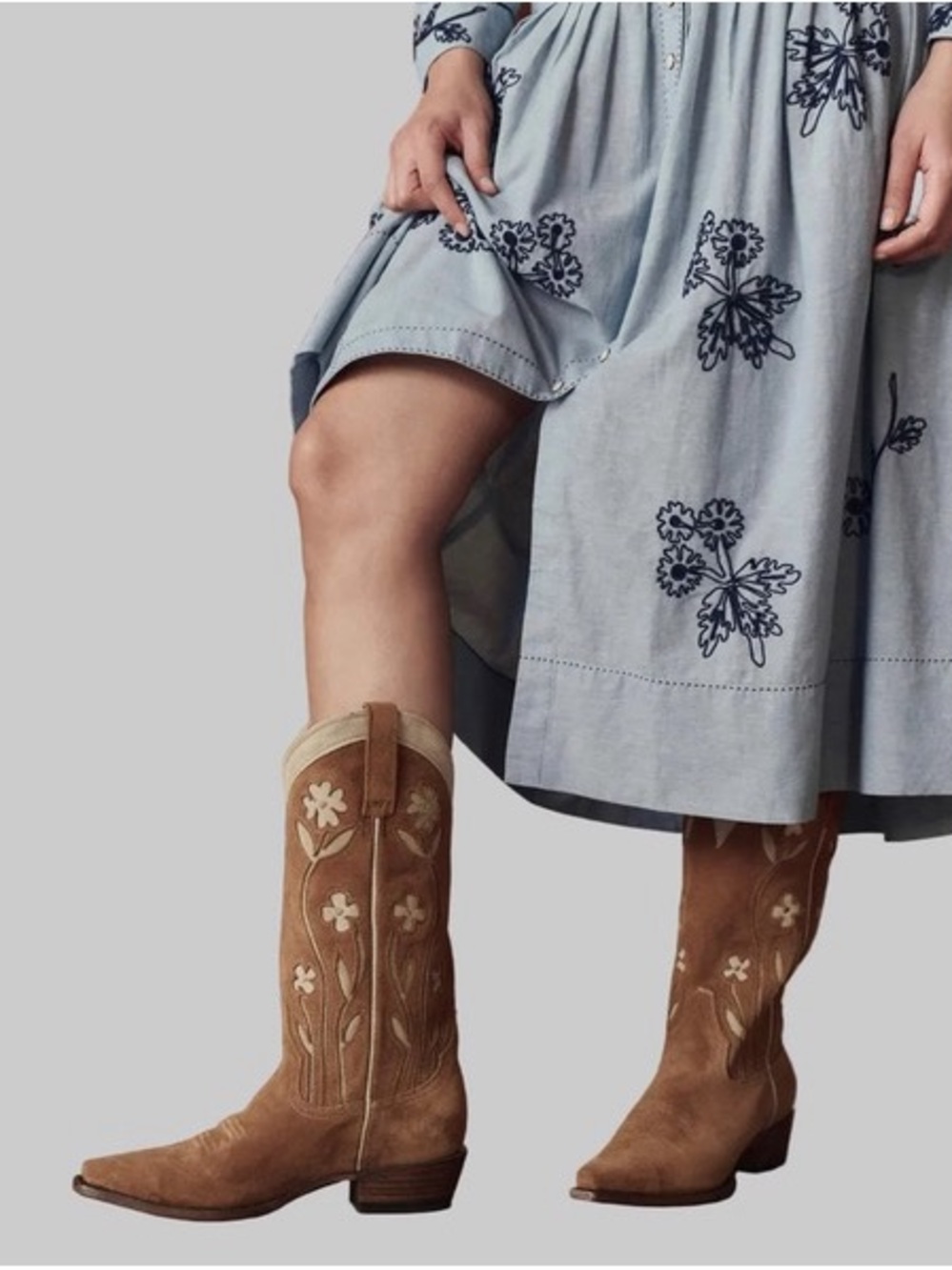 THE GREAT x Stetson Tan Floral Suede Cowboy Boots - Picture 6 of 6